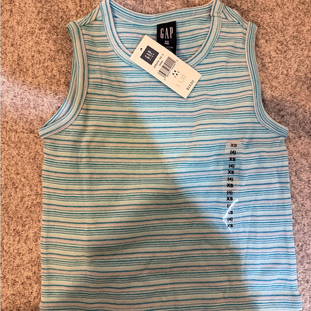 GAP Kids Aqua and White Striped Tank Top